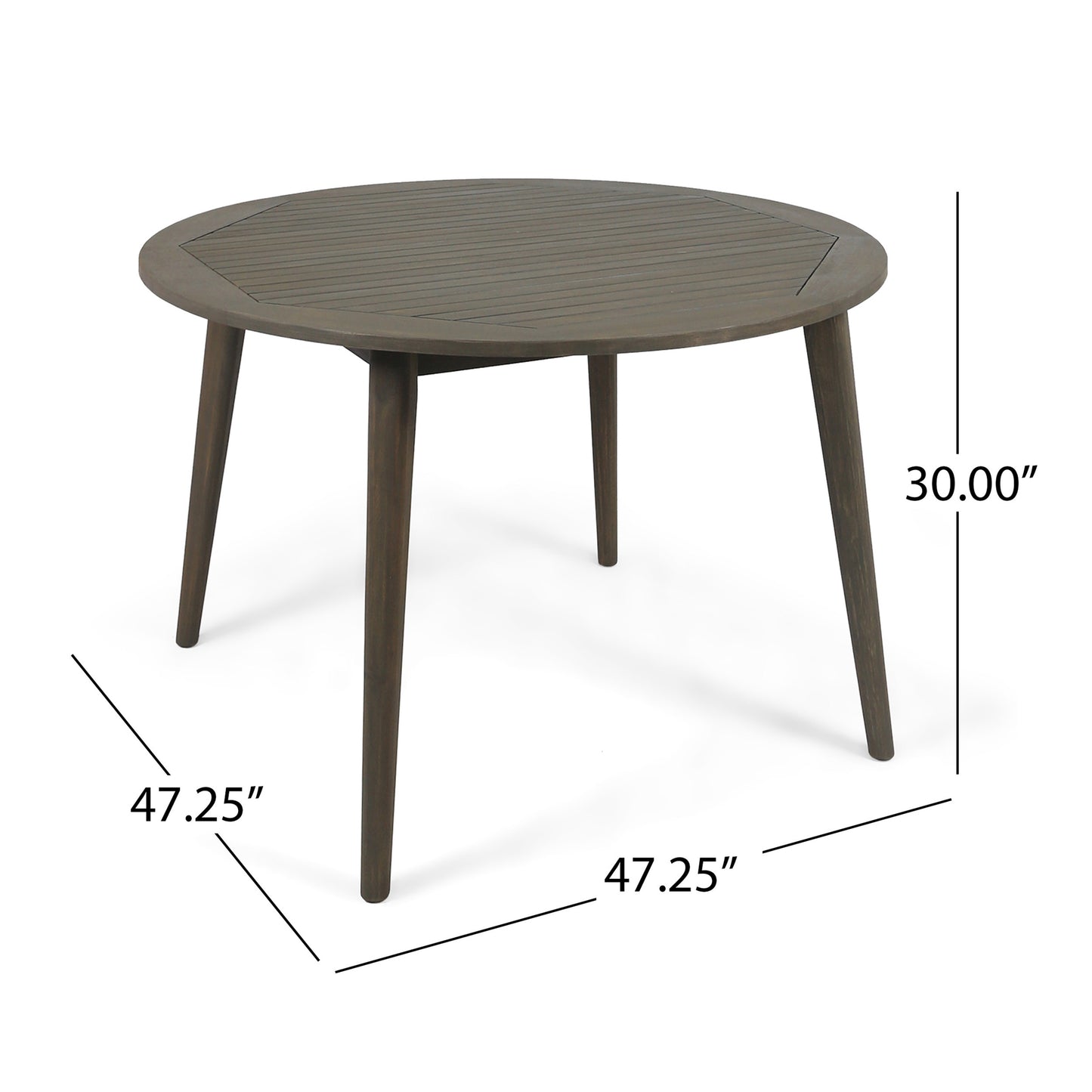 Round Acacia Wood Dining Table, Grey Finish, 47.25" Outdoor Patio Table with Slatted Top, Weather Resistant, 30" Height, for Backyard Garden(Original SKU:63119.00GRY) image 2