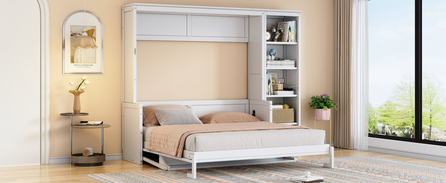 Queen Size Murphy Bed with Desk and Bookshelf, White image 8