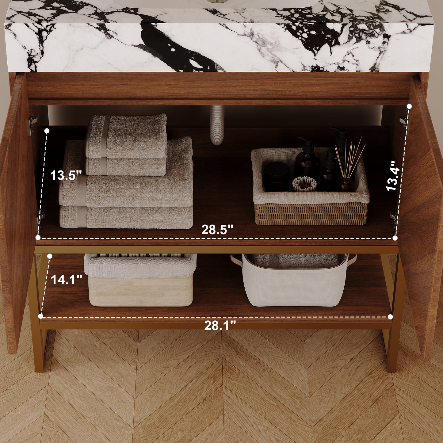 29.9" Modern Free-standing Bathroom Vanity with Ceramic Sink – Brown Oak, Soft-Close image 11