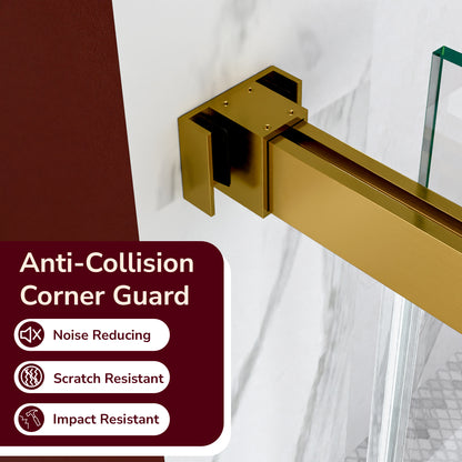 56"-60"W x 80"H Frameless Double Sliding Shower Door, 3/8 inches (10mm) Thick SGCC Tempered Glass Door, Brushed Gold image 7