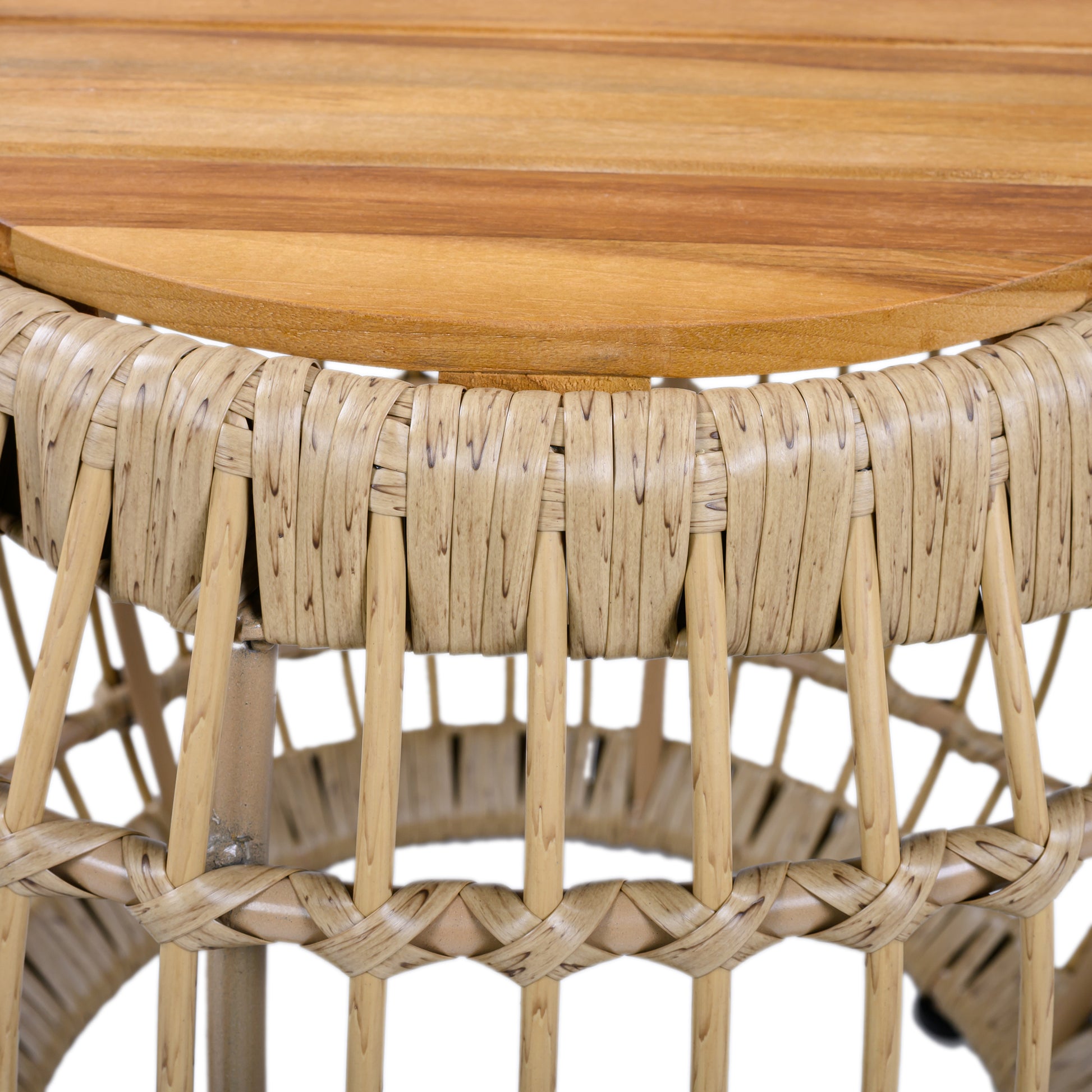 Acacia Wood Outdoor Side Table with Wicker Base - Light Brown, Round 16.15" Outdoor Accent for Patio, Garden, Balcony & Indoor Use image 9