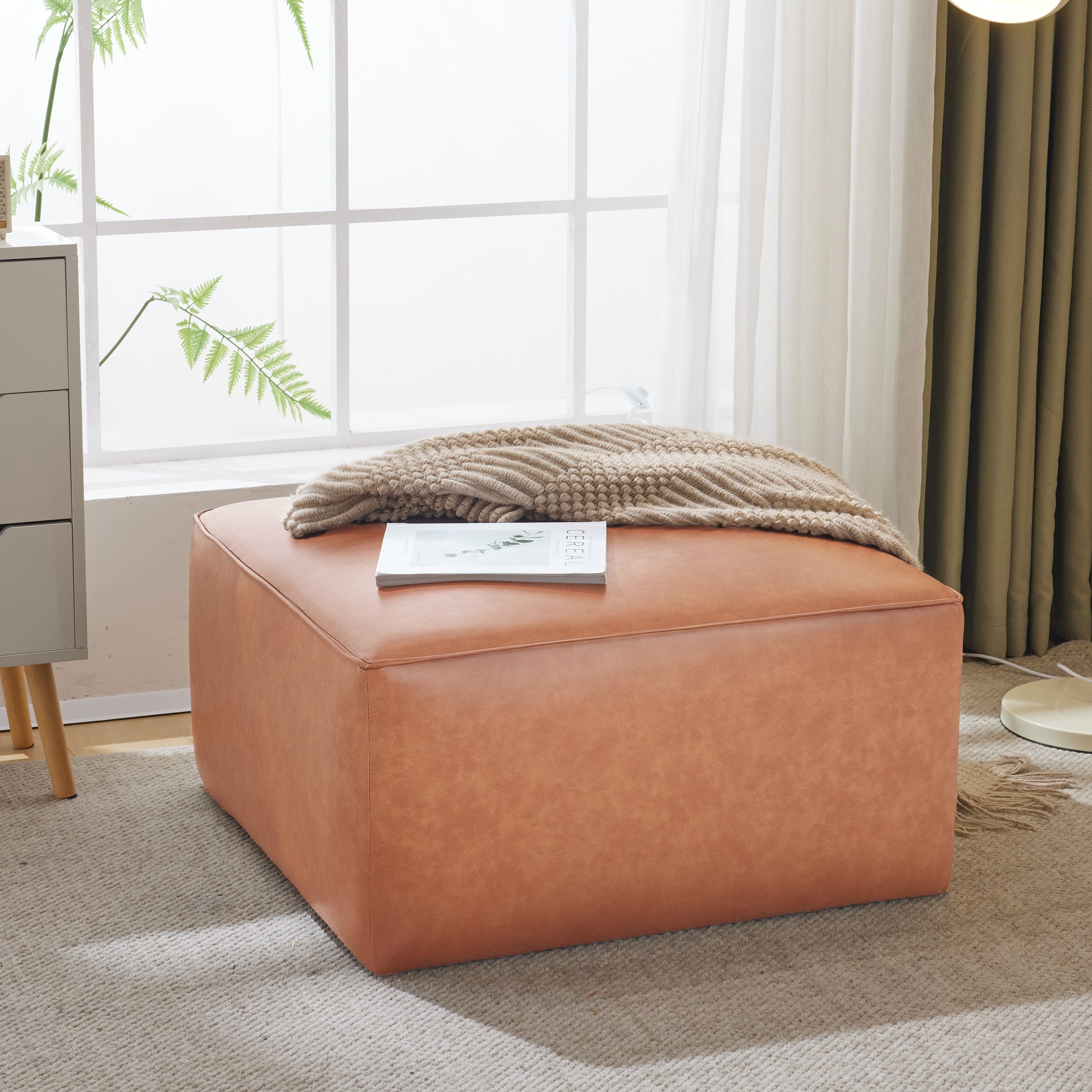 Upholstered Square PU Leather Ottoman,Tan Brown (old sku N757P180768T) image 2