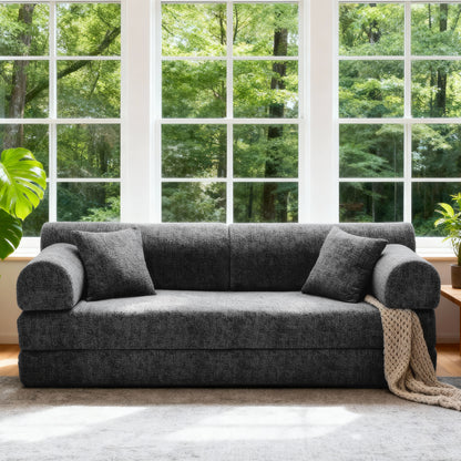Convertible Sleeper Sofa Bed,two-tone blended fabric Folding Mattress Couch with Fixed-Shape Frame, Floor Sofa Lounge Couch for Living Room Bedroom(Speckled Black) image 2