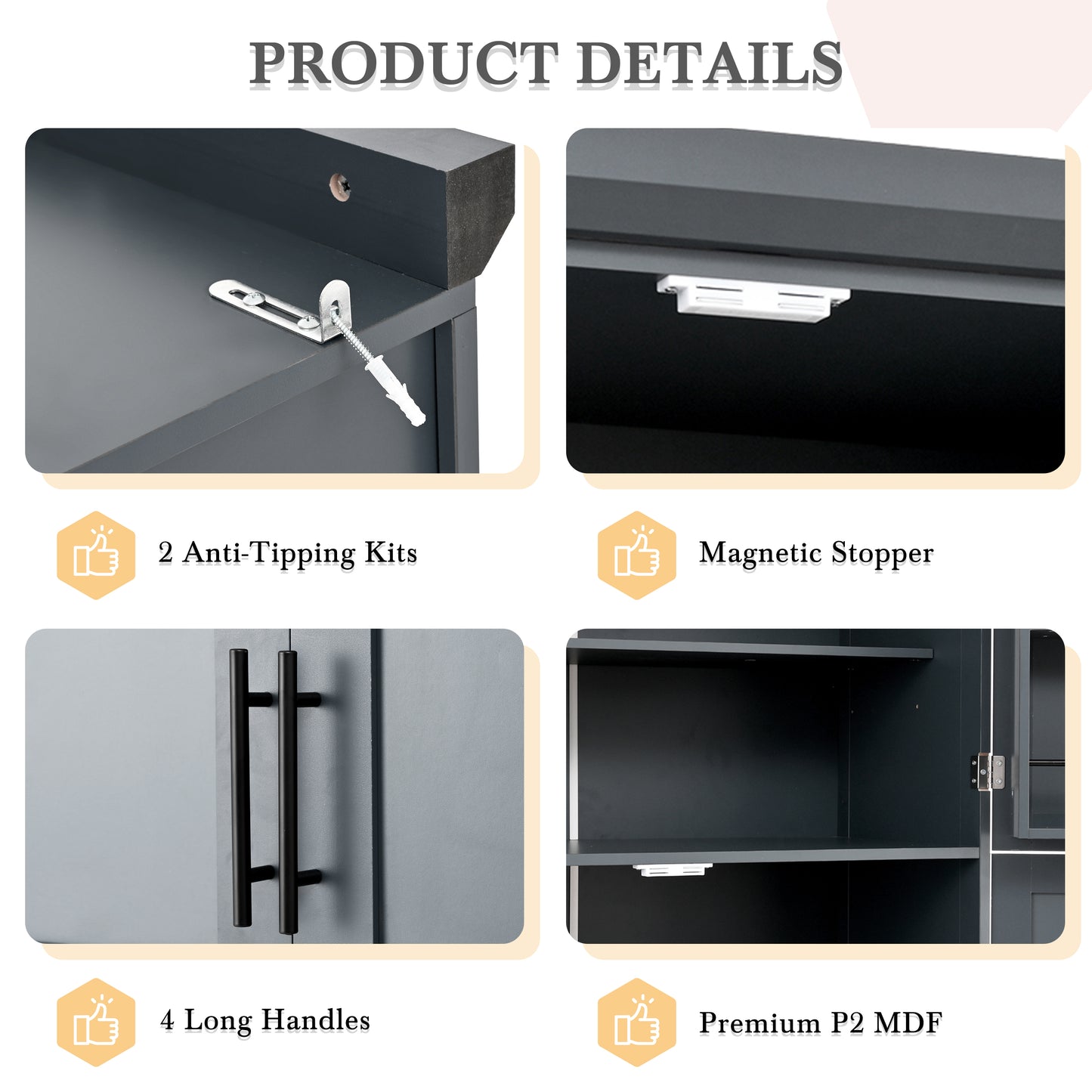 [Assembly Video Provided] TOPMAX 35.5x17.6x70.9inch Freestanding Kitchen Pantry Cabinet, Tall Storage Cabinet with 4 Doors, 2 Door Shelves, 8 Pull-out Trays and Adjustable Shelf for Dining Room, Gray image 10