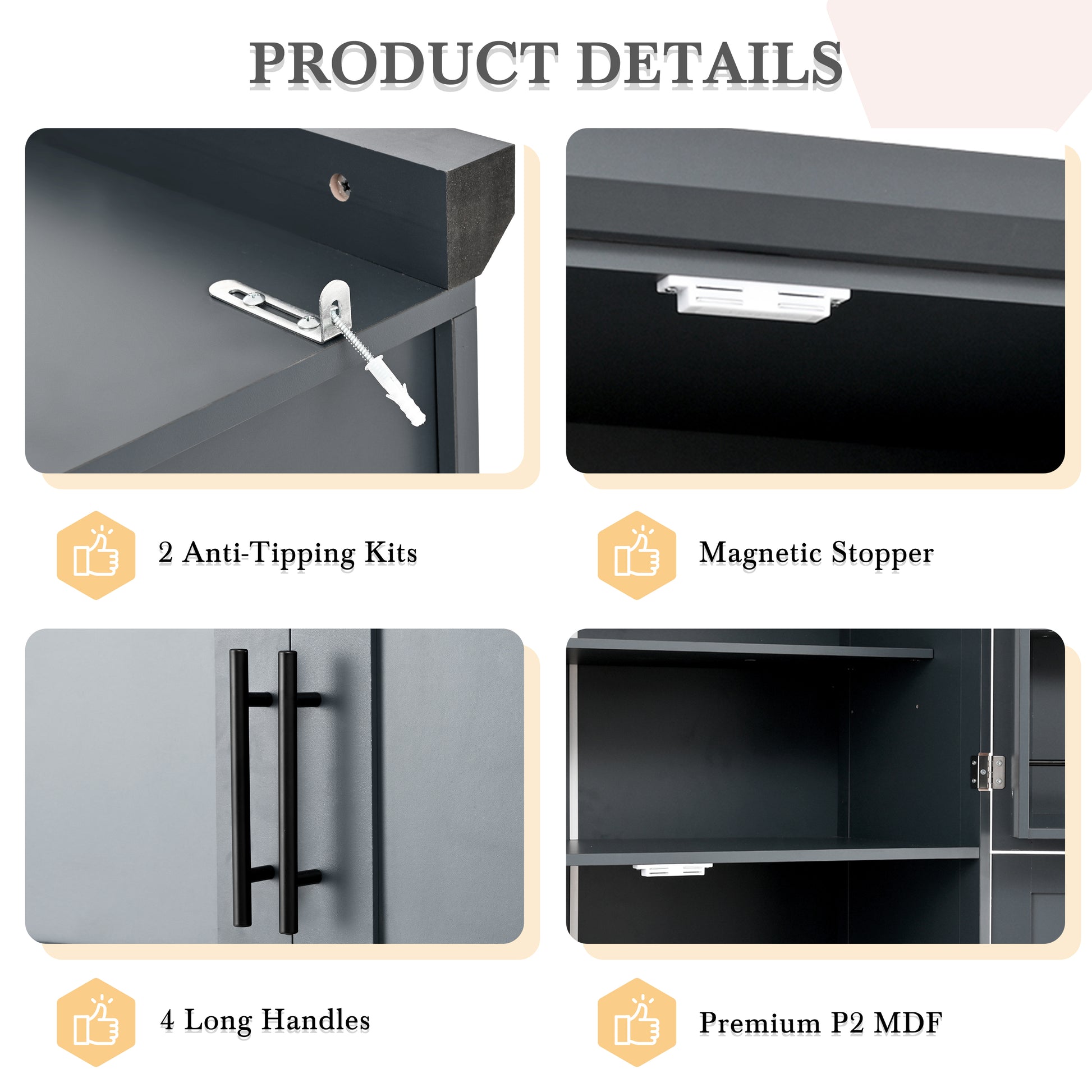 [Assembly Video Provided] TOPMAX 35.5x17.6x70.9inch Freestanding Kitchen Pantry Cabinet, Tall Storage Cabinet with 4 Doors, 2 Door Shelves, 8 Pull-out Trays and Adjustable Shelf for Dining Room, Gray image 10