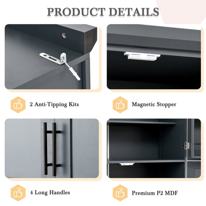 [Assembly Video Provided] TOPMAX 35.5x17.6x70.9inch Freestanding Kitchen Pantry Cabinet, Tall Storage Cabinet with 4 Doors, 2 Door Shelves, 8 Pull-out Trays and Adjustable Shelf for Dining Room, Gray image 10
