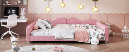 Full size Upholstered Daybed, Sherpa Fabric Sofabed with Cloud-Shaped Backrest, No Box-spring Needed, Pink(Old SKU: WF532069AAH) image 12
