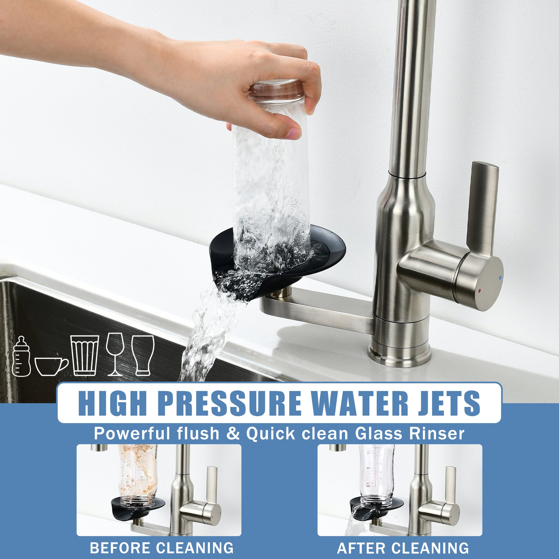 Brushed Nickel Kitchen Faucet with Magnetic Pull Out Sprayer, 360 Degree Swivel Single Handle High Arc Kitchen Sink Faucet with Glass Rinser image 5