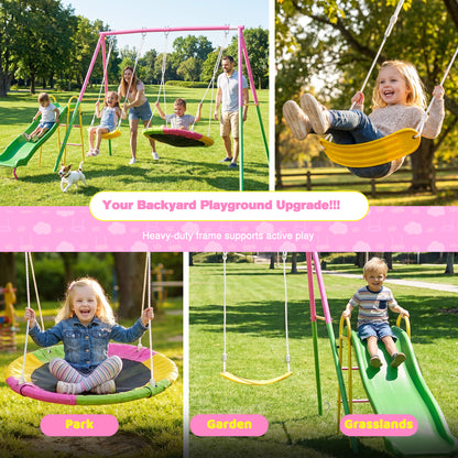 Swing Sets for Backyard with Kids Slide Outdoor Heavy-Duty Metal Playset 3 in 1 Swing Set with Slide image 7