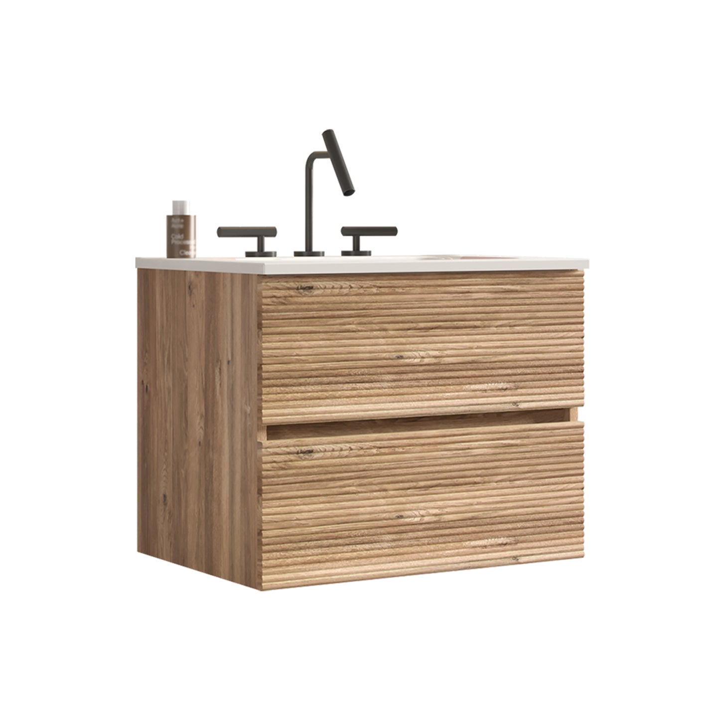 Gloria 24" Wall Mounted Rough Oak&Rough Oak Bathroom Vanity with Integrated Ceramic Sink with 3 holes, Overflow, Large Storage Floating Bathroom Vanity for Modern Bathroom, KD image 8