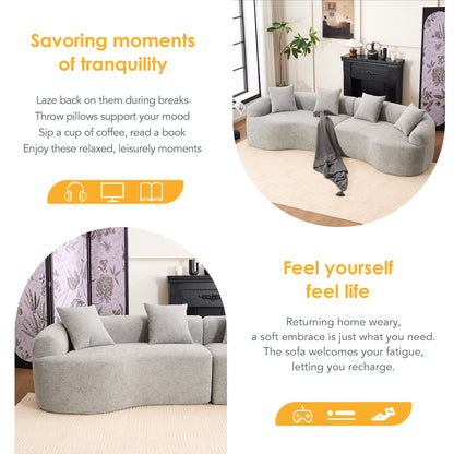 Curved Boneless Sofa,Compression Modular 110'' Sectional,Grey High-Density,Couches Sleeper for Living Room Bedroom Apartment Lounge,Chenille image 2