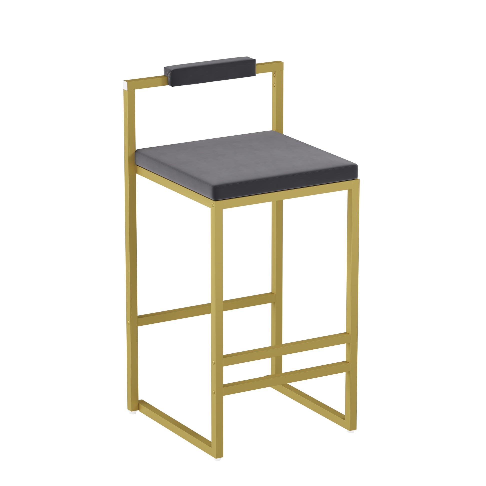 Set of 2 Bar Stools with Backrest & Footrest Counter Height Velvet Upholstered Dining Chairs for Kitchen Island (Gold & Gray) image 11