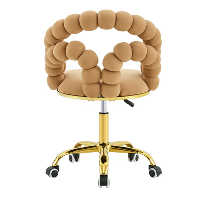Velvet Bubble Back Swivel Office Chair, Adjustable Height Cute Vanity Chair with Gold Base & Wheels for Bedroom, Makeup Room. image 10