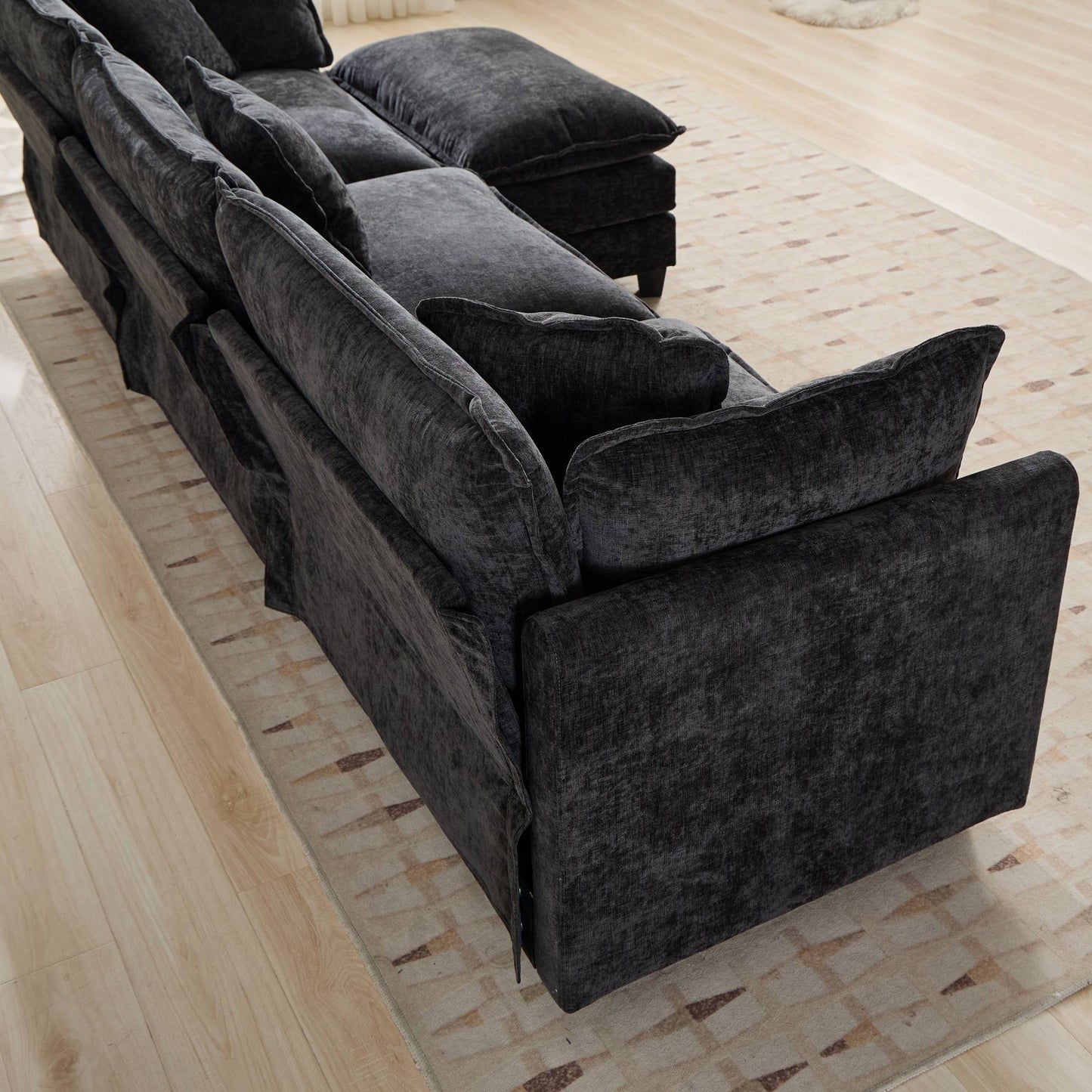 Cloud Sofa Armrests only, Modern Sectional Couch, for Living Room Bedroom and Apartment, Comfy Double Layer Upholstered Seat Cushion, Breathable Chenille Fabric, Black image 2