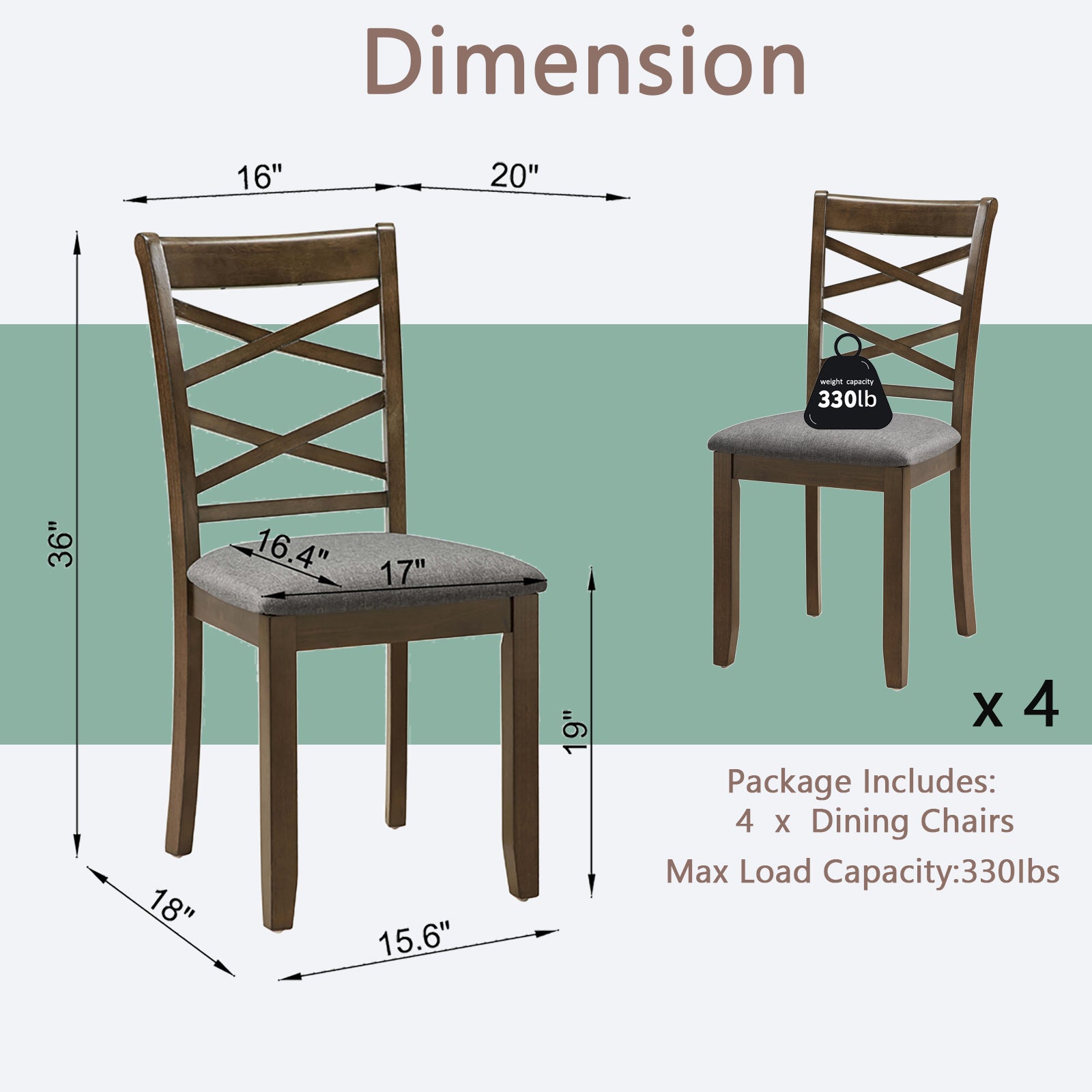 Dining Chairs Only, Wooden Dining Chairs Set of 4, Kitchen Chair with Padded Seat, Upholstered Side Chair for Dining Room, Living Room, Walnut image 8