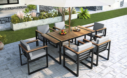 7 Pieces Outdoor Dining Set Patio Dining Table and Chair Set with and Removable Cushions for Patio, Backyard, Garden, Grey image 8