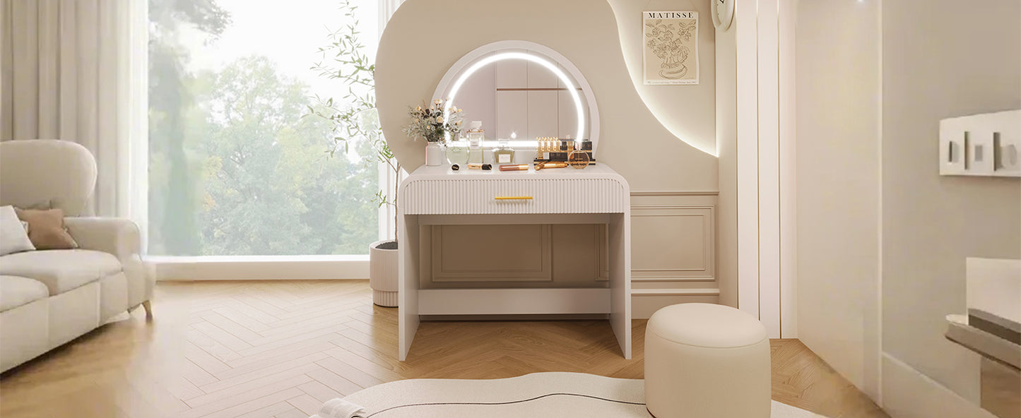 39" Makeup Vanity Table with Mirror Touch Screen Lighted Mirror, Dressing Table with Drawer for Bedroom, White image 10