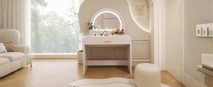 39" Makeup Vanity Table with Mirror Touch Screen Lighted Mirror, Dressing Table with Drawer for Bedroom, White image 10