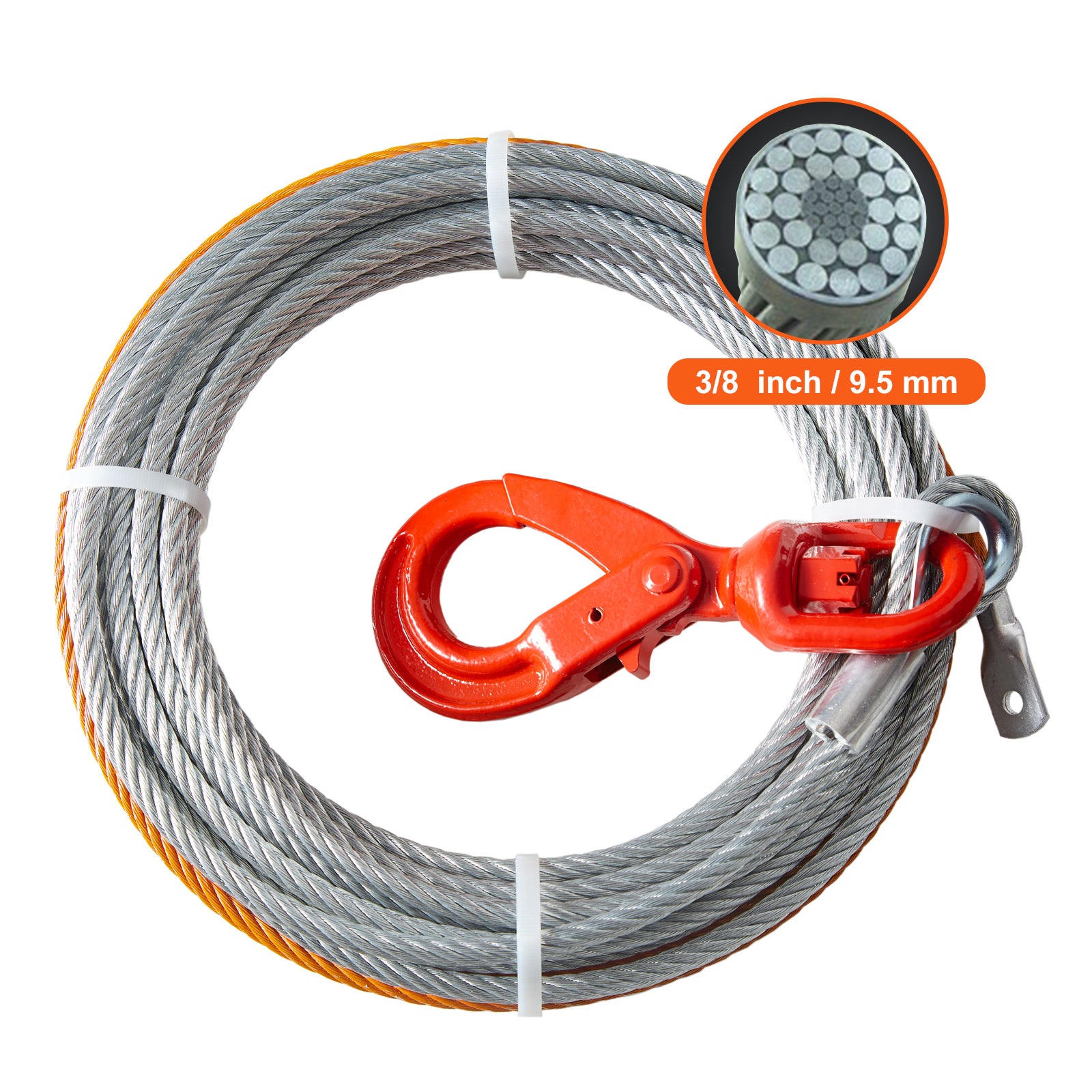 Galvanized Steel Winch Cable, 3/8 Inch x 75 Feet 15,200 lbs Breaking Strength, Wire Winch Rope with Swivel Hook, Towing Cable Heavy Duty, Universal Fit for SUV, Large Off-Road Vehicle, Truck image 2