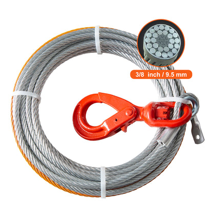 Galvanized Steel Winch Cable, 3/8 Inch x 75 Feet 15,200 lbs Breaking Strength, Wire Winch Rope with Swivel Hook, Towing Cable Heavy Duty, Universal Fit for SUV, Large Off-Road Vehicle, Truck image 2