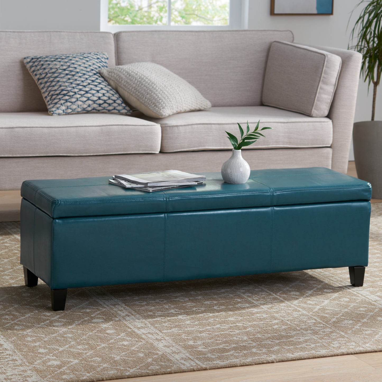 Upholstered PU Leather Storage Ottoman, Solid Wooden Legs (old sku 57742.00TEL) image 2