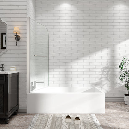 31"-32" W x 55" H Brushed Nickel Flexible 180° Pivot Shower Door Reversible Installation Frameless Bathtub Screen,1/4"(6MM) Tempered Glass With Nano Easy Cleaning And Stick Explosion-proof Membrance image 4