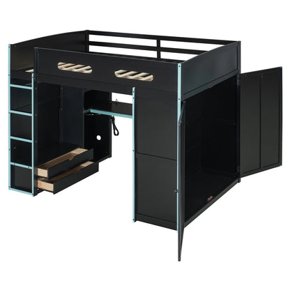 Full Size Wood Loft Bed with Desk,Wardrobe,Ample Storage Space,and RGB Light, Cloud Blue(OLD SKU:LT000261AAC) image 3