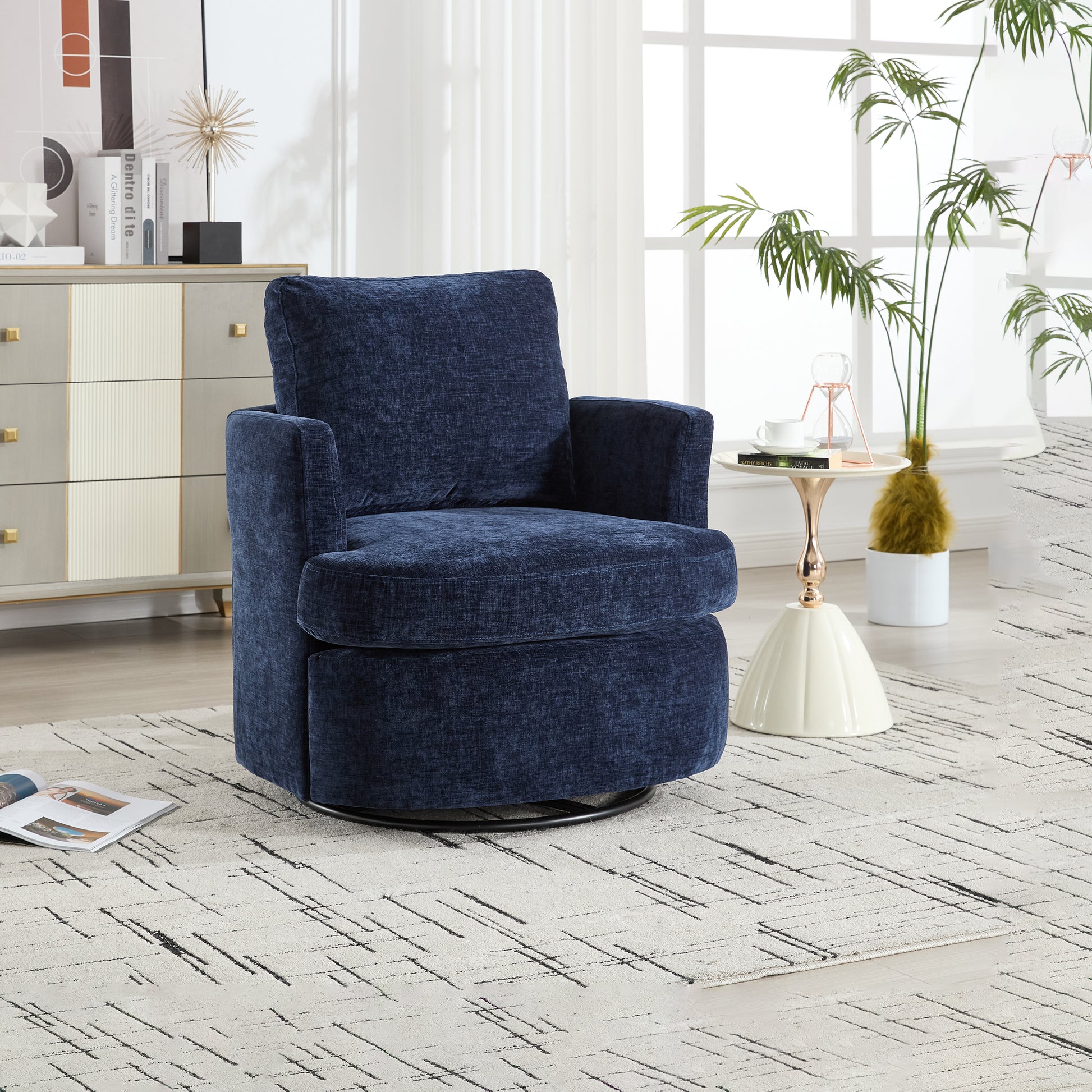 Vanity Chair,Swivel Accent Chair, 360 Degree Round Swivel Barrel Chair, Upholstered Comfy Swivel Chairs for Living Room,Accent Chairs for Bedroom, Reading Room,Powder Room,(Velvet, Blue) image 2