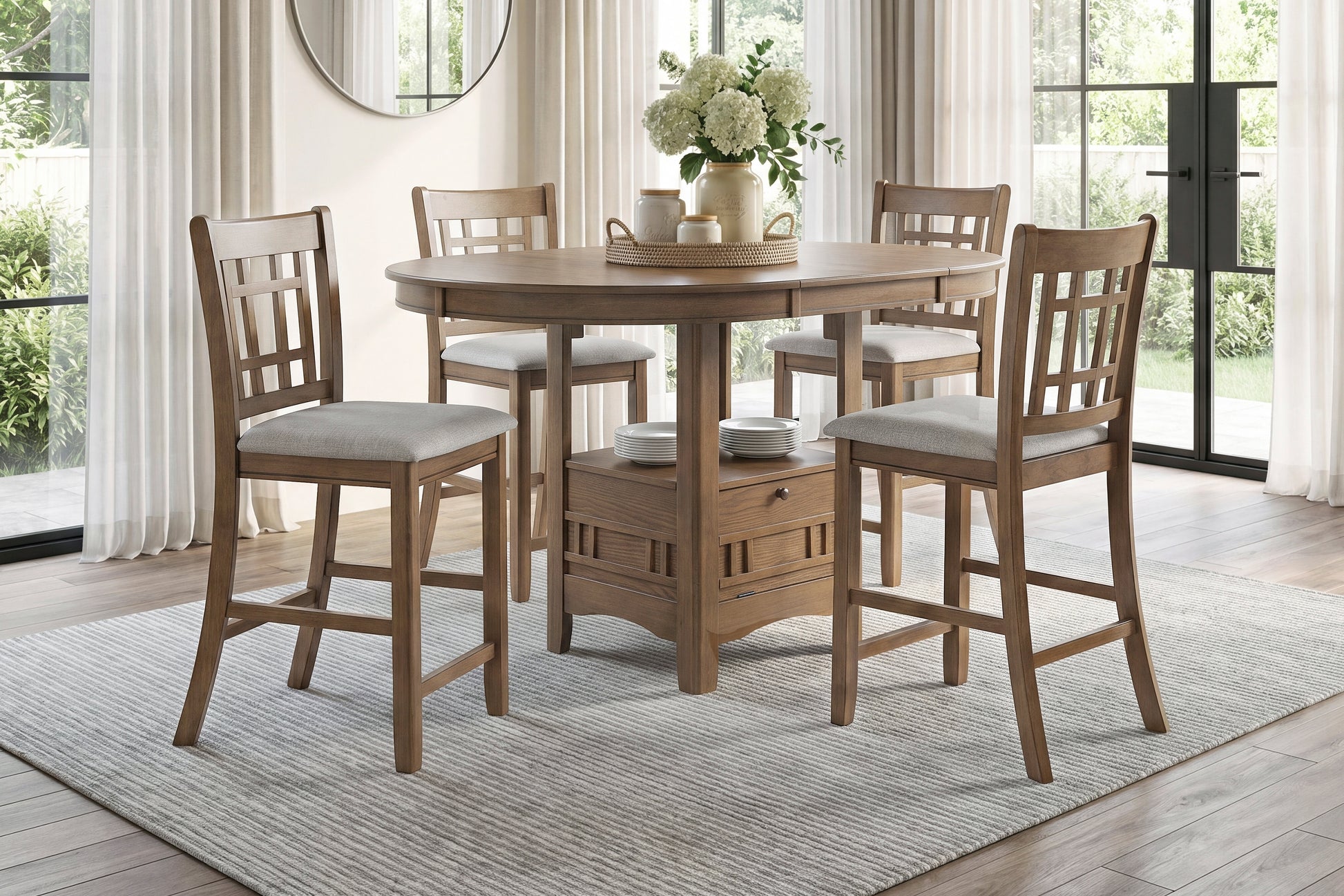 Brown Finish Counter Height Dining Chairs Set of 2 Padded Seat Upholstery Wood Frame Dining Kitchen Furniture image 9