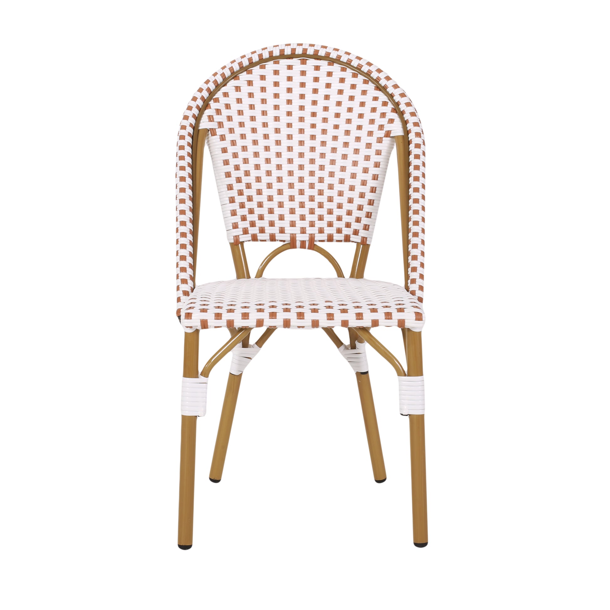 Outdoor PE Ratten and Aluminum French Bistro Chairs, Set of 2, Rusted Red & White, Bamboo Print Finish image 9
