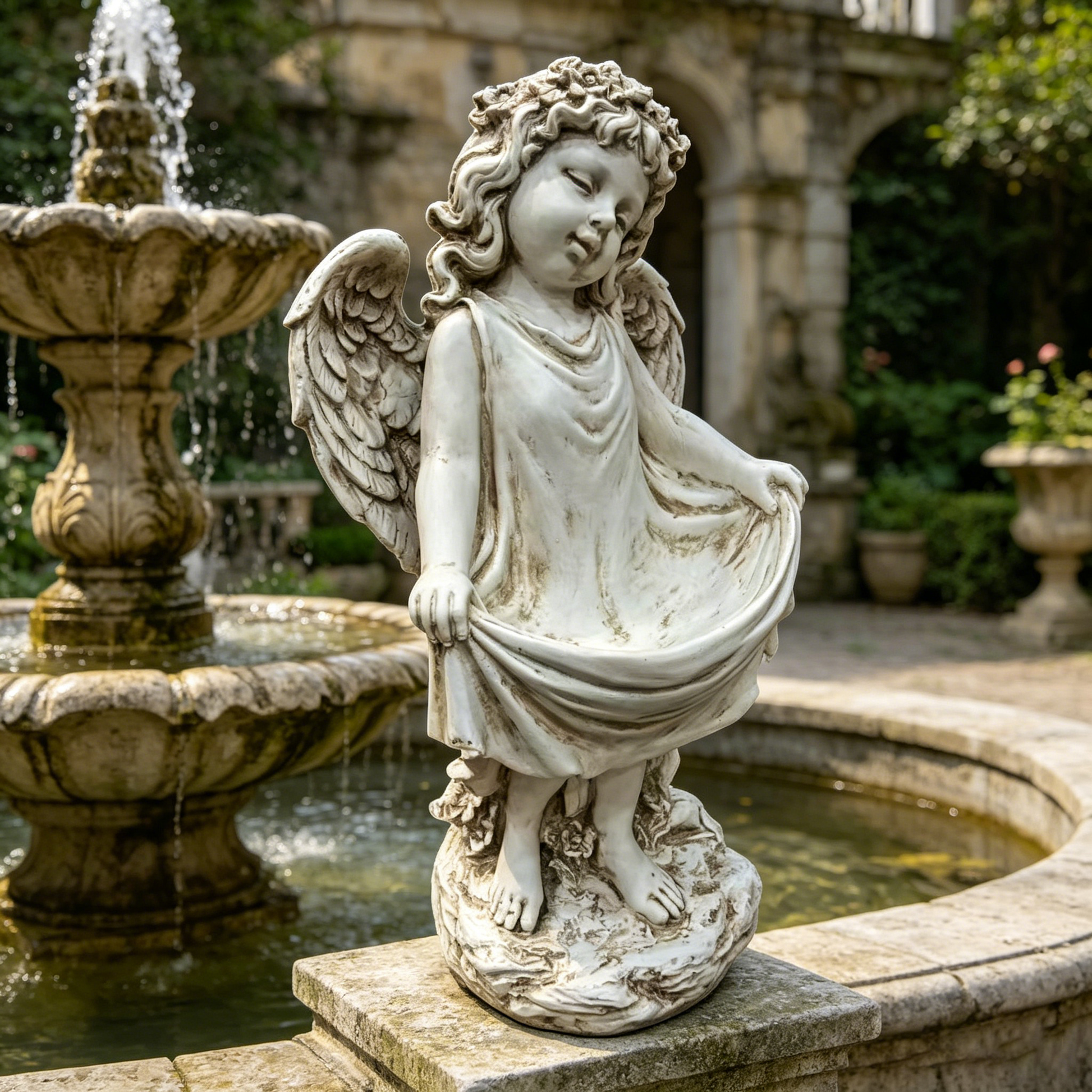 21.06" Tall Weathered Angel Cherub Garden Statue, Resin Dress Sculpture Figurine, Decorative Outdoor Yard Lawn Patio Backyard Landscape Ornament Decoration image 8