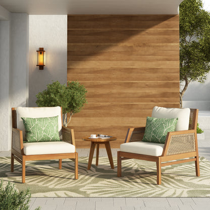 2 Piece Acacia Wood Patio Furniture Club Chair, Set of 2 Outdoor Wicker Armchair, Deep Seating with Soft Cushions for Porch, Garden, Backyard, Balcony, Teak & Mix Brown & Cream image 1