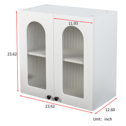 Wall Cabinet,Arched Glass door Display Wall Mounted Cabinet, Floating Cabinet with inadjustable Shelves for Kitchen,Bathroom,Living Room image 7