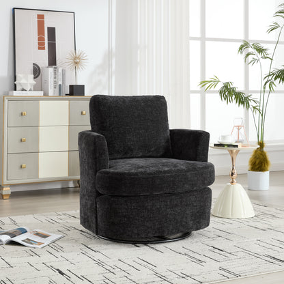 Vanity Chair,Swivel Accent Chair, 360 Degree Round Swivel Barrel Chair, Upholstered Comfy Swivel Chairs for Living Room,Accent Chairs for Bedroom, Reading Room,Powder Room,Black image 2