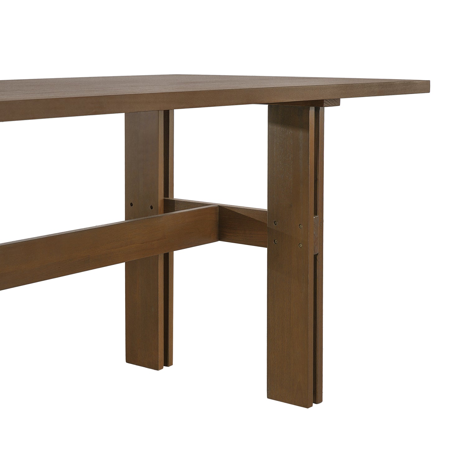 7 Pieces Modern Dining Set, Rustic Farmhouse Solid Wood Kitchen Table Set for 6, 71'' Large Retro Country Dinner Set with Walnut Chair, for Dining Room, Kitchen, Walnut image 12