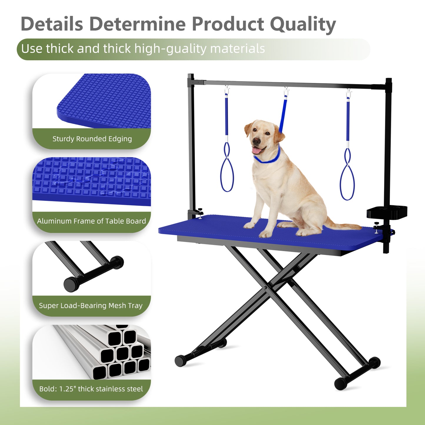 47'' Blue Large Dog Grooming Table X-Lift Foldable Grooming Table for Dogs at Home Adjustable Height Arms Pet Station with Nooses, Tool Organizer image 8