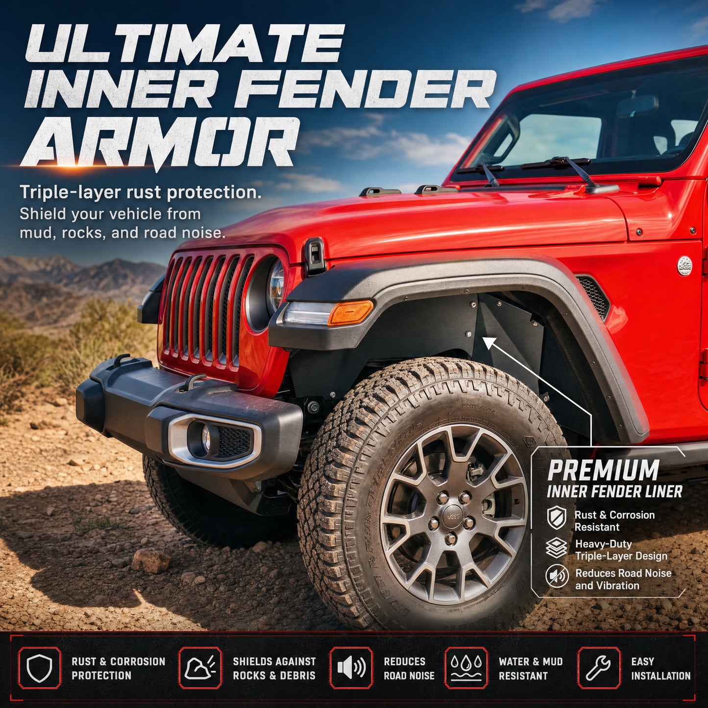 4PCS Black Front & Rear Inner Fender Liners Compatible with 2007-2018 Jeep Wrangler JK & JKU Unlimited (2/4 Doors) Steel Fenders Flares Four-piece pack product sizes vary see details image 4