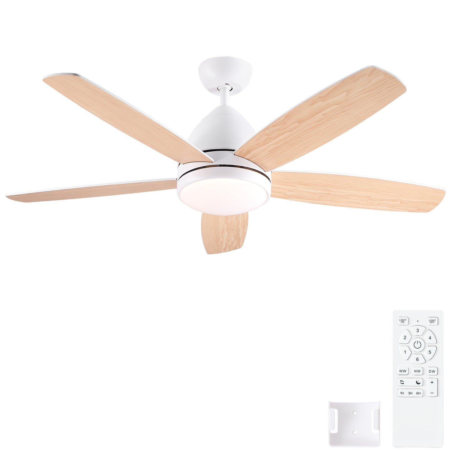 52 in. Indoor White Ceiling Fan with Intergrated LED Light Kit, Remote Control, 5 Plywood Blades and Work with Smart APP image 11