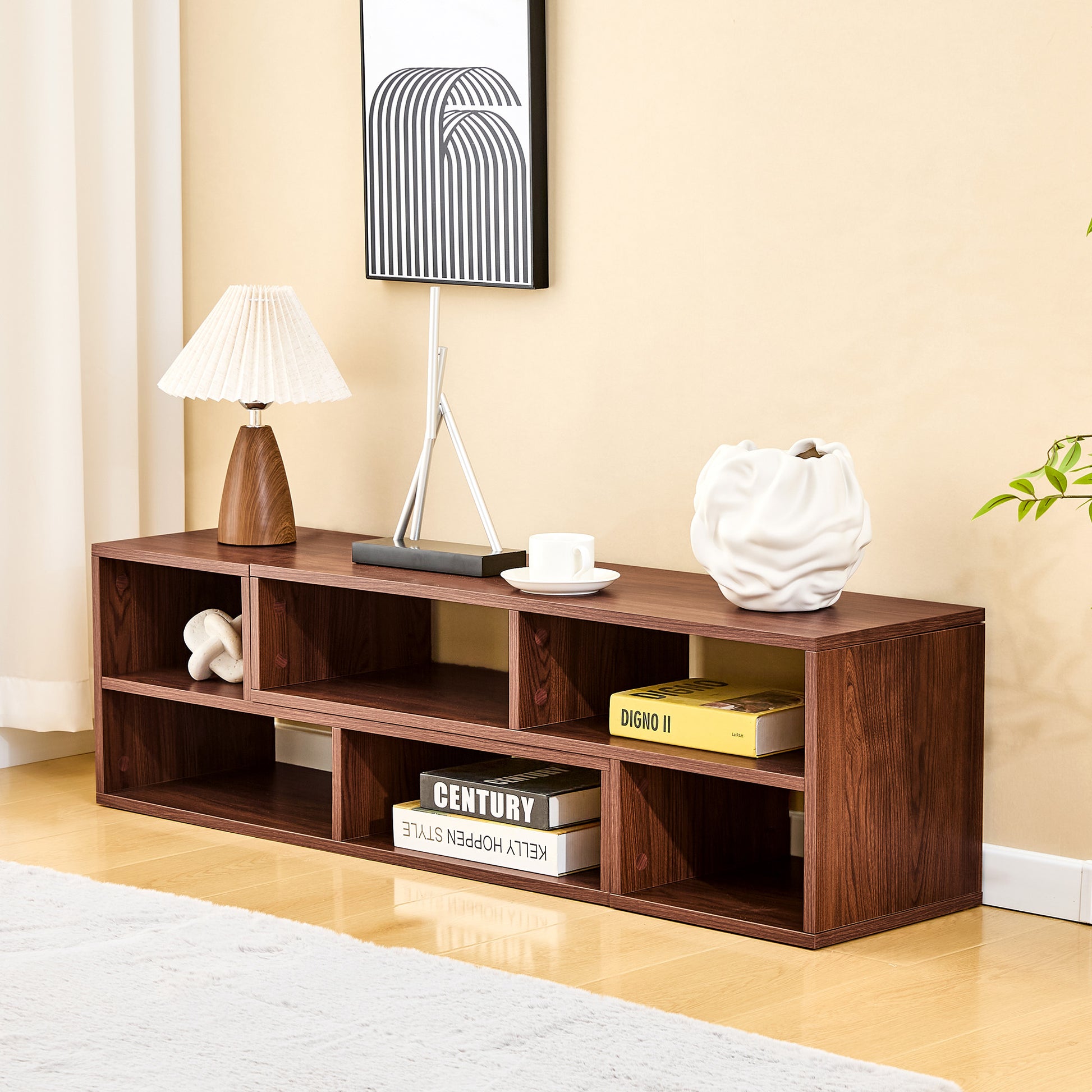 Dark Walnut Modular TV Stand, Free‑Combination Open Storage Media Console, Modern Minimalist Entertainment Center, Adjustable TV Cabinet for Living Room Bedroom Apartment image 3