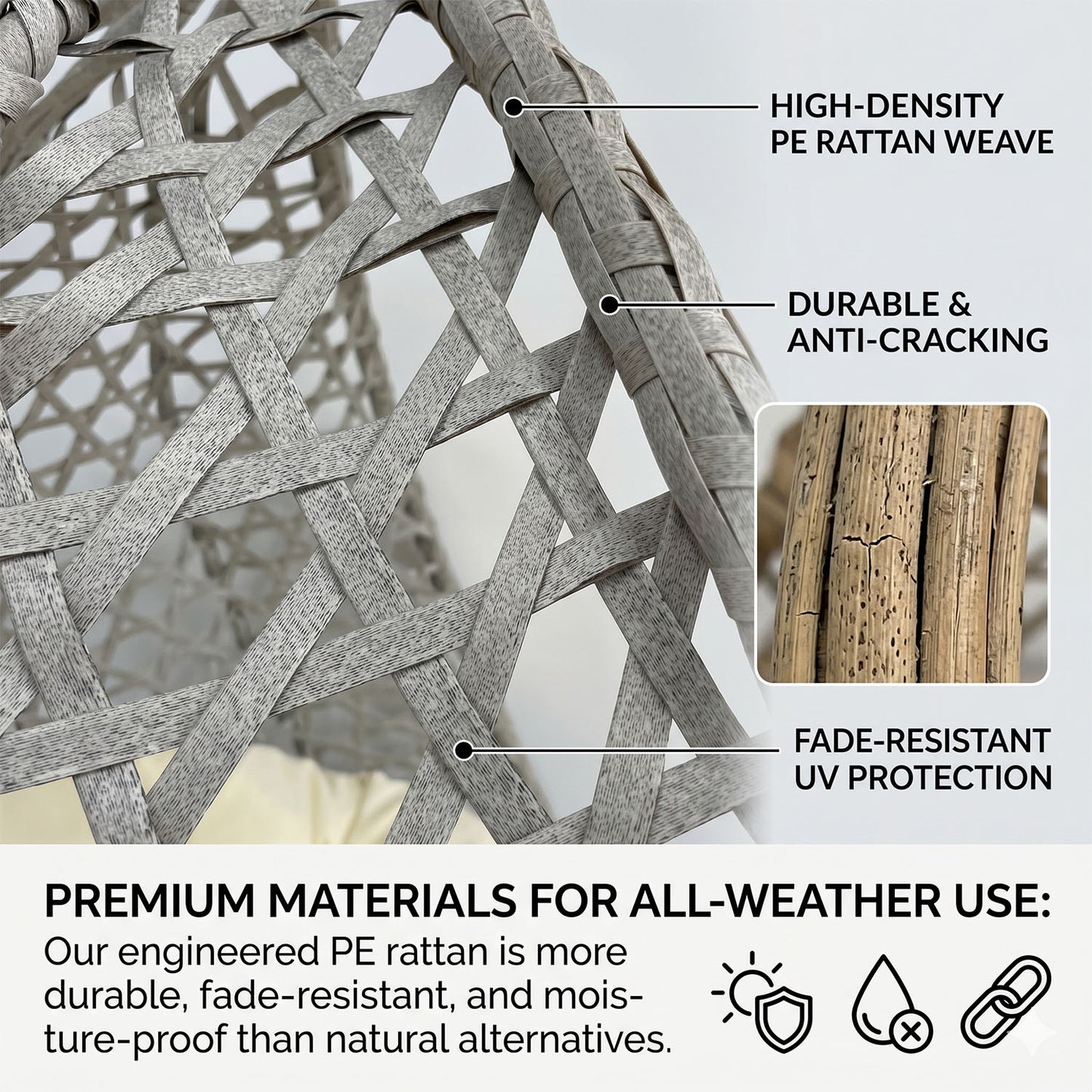 Folding PE Rattan Hanging Egg Chair with Stand, Gray Indoor Outdoor Hammock Swing Basket Chair, Aluminum Steel Frame for Patio Balcony Backyard Bedroom image 6
