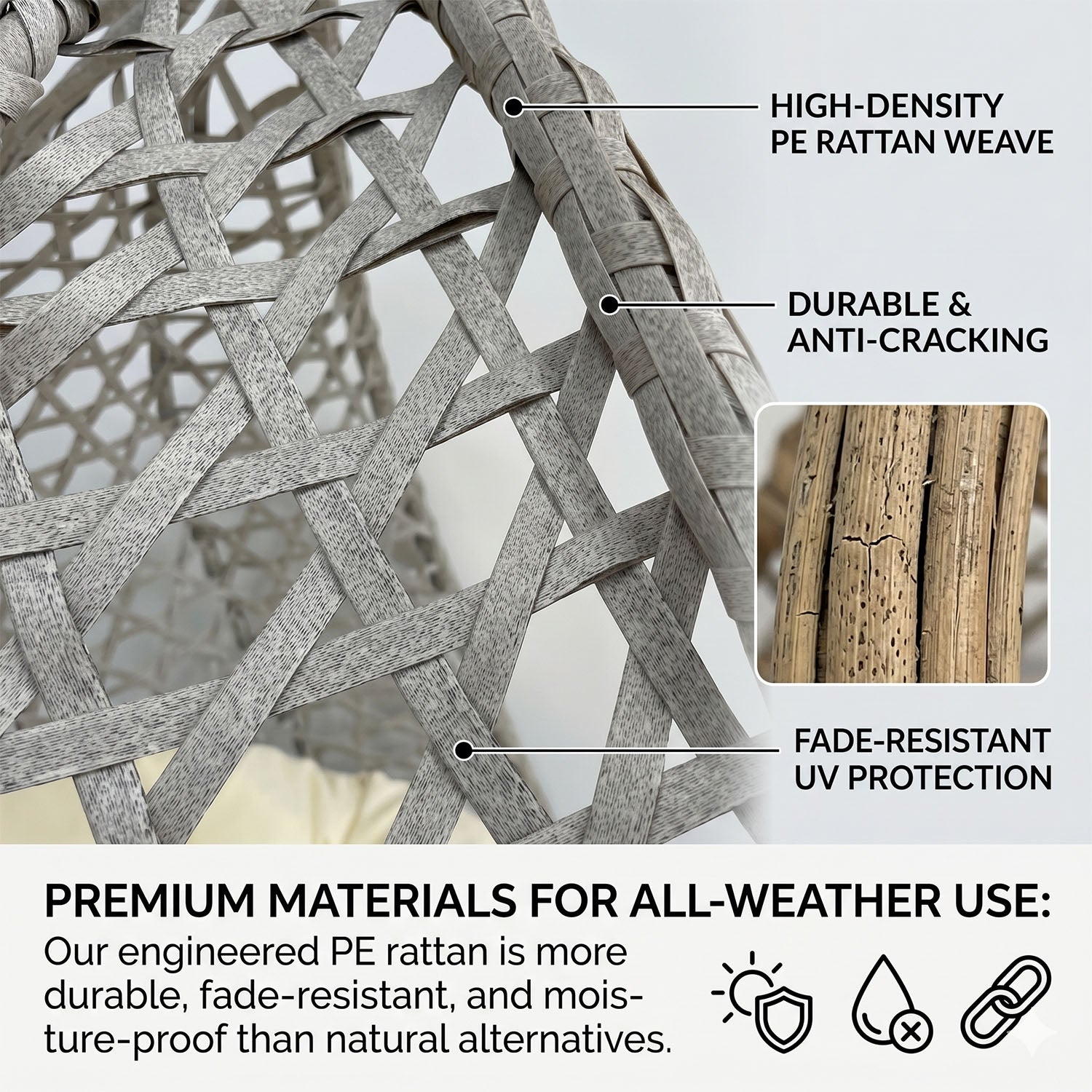 Folding PE Rattan Hanging Egg Chair with Stand, Gray Indoor Outdoor Hammock Swing Basket Chair, Aluminum Steel Frame for Patio Balcony Backyard Bedroom image 6