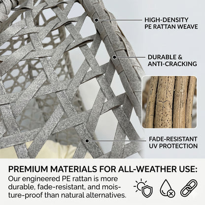 Folding PE Rattan Hanging Egg Chair with Stand, Gray Indoor Outdoor Hammock Swing Basket Chair, Aluminum Steel Frame for Patio Balcony Backyard Bedroom image 6
