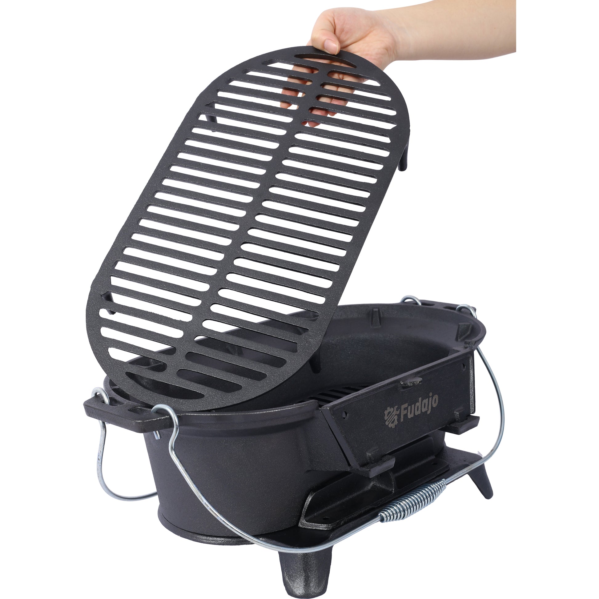 Oval Cast Iron Grill Outdoor, Portable Charcoal Grill and Tabletop Cast Iron Skillet - 100% Cast Iron, Durable, Small Charcoal Grill, Camping Stove, Hibachi Grill image 3