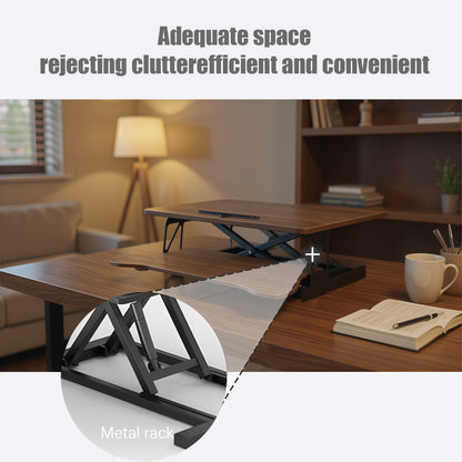 32 Inch Desk Converter, Height Adjustable Sit to Stand Riser, Dual Monitor and Laptop Workstation with Wide Keyboard Tray, Walnut Color image 5