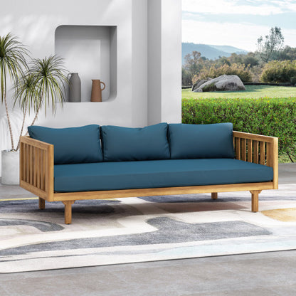 Acacia Wood Patio Furniture Set,Outdoor 3 Seater Daybed(with Water Resistant Thick Cushions)and Round Coffee Table, Dark Teal Cushion image 9