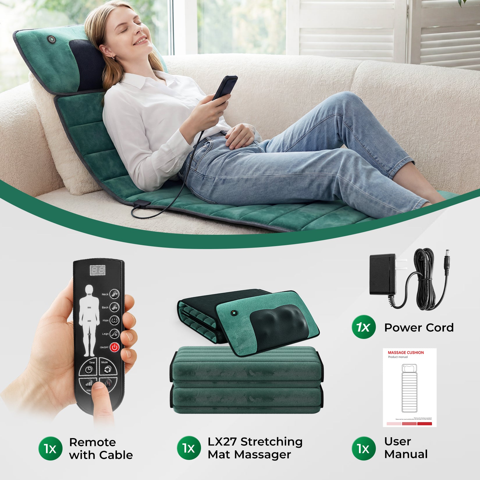 Full Body Massage Mat with Heat, Electric Back Massage pad with Vibration Motors, Back Massager for Pain Relief,Gift image 6