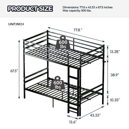 Bunk Bed Twin Over Twin for Kids/Teens/Adults Duty 2 Decker Bed with Flat Ladder, Metal Space Saver Bed with Stairs, Black image 2