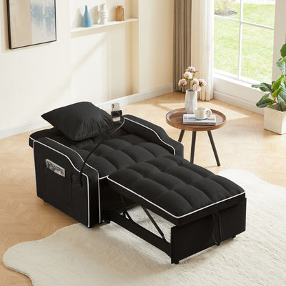 Sleeper Sofa Chair Bed, 3 In 1 Convertible Sofa Chair With With Adjustable Backrest & Phone Holder & USB, Type-C, Adjustable Recliner, Armchair For Living Room Bedroom Apartment Small Space, Black image 6
