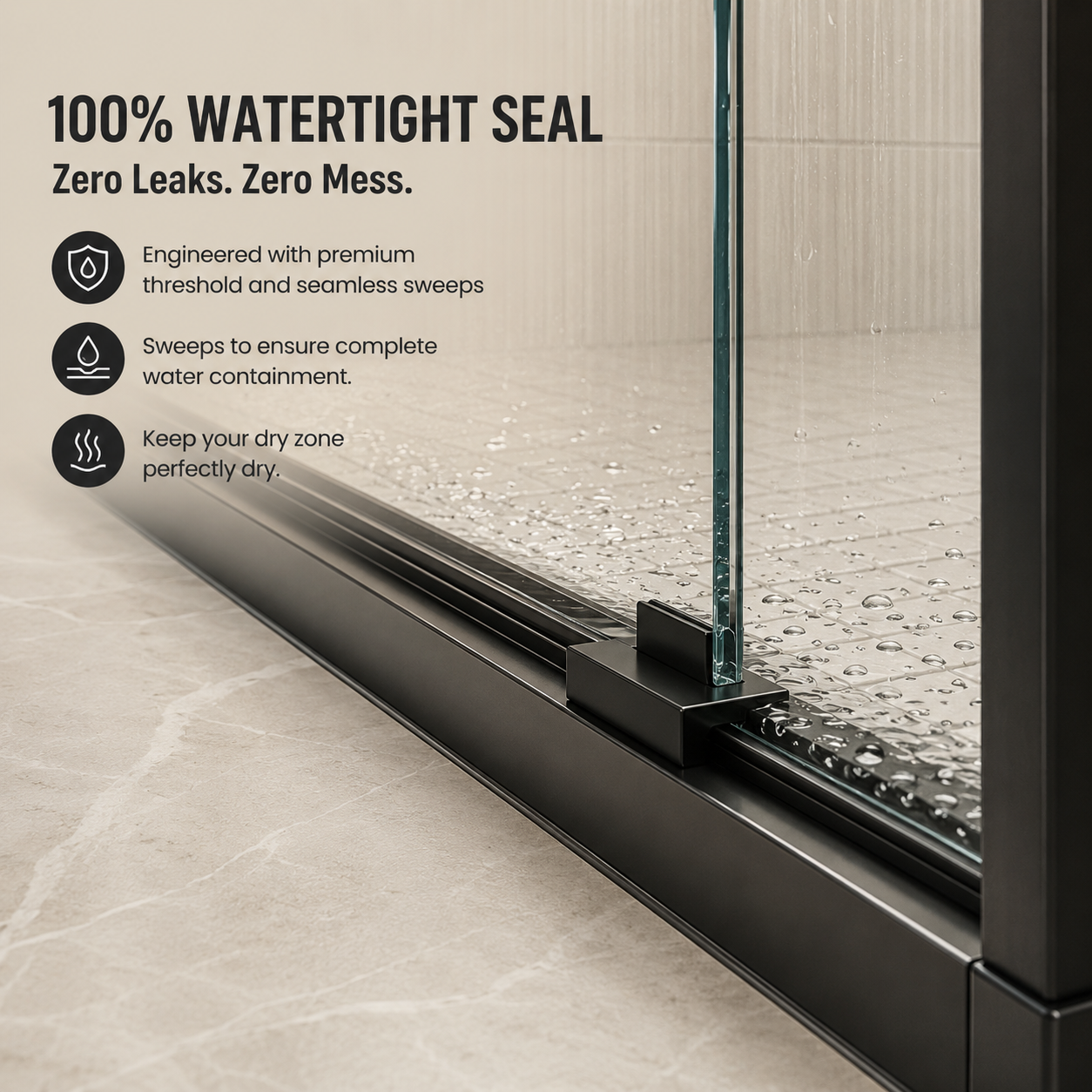 56-60" W x 72" H Framed Double Sliding Shower Door, 1/4" (6mm) Clear Tempered Glass with Safety Film and Nano Coating, Waterproof Seals, Matte Black image 6