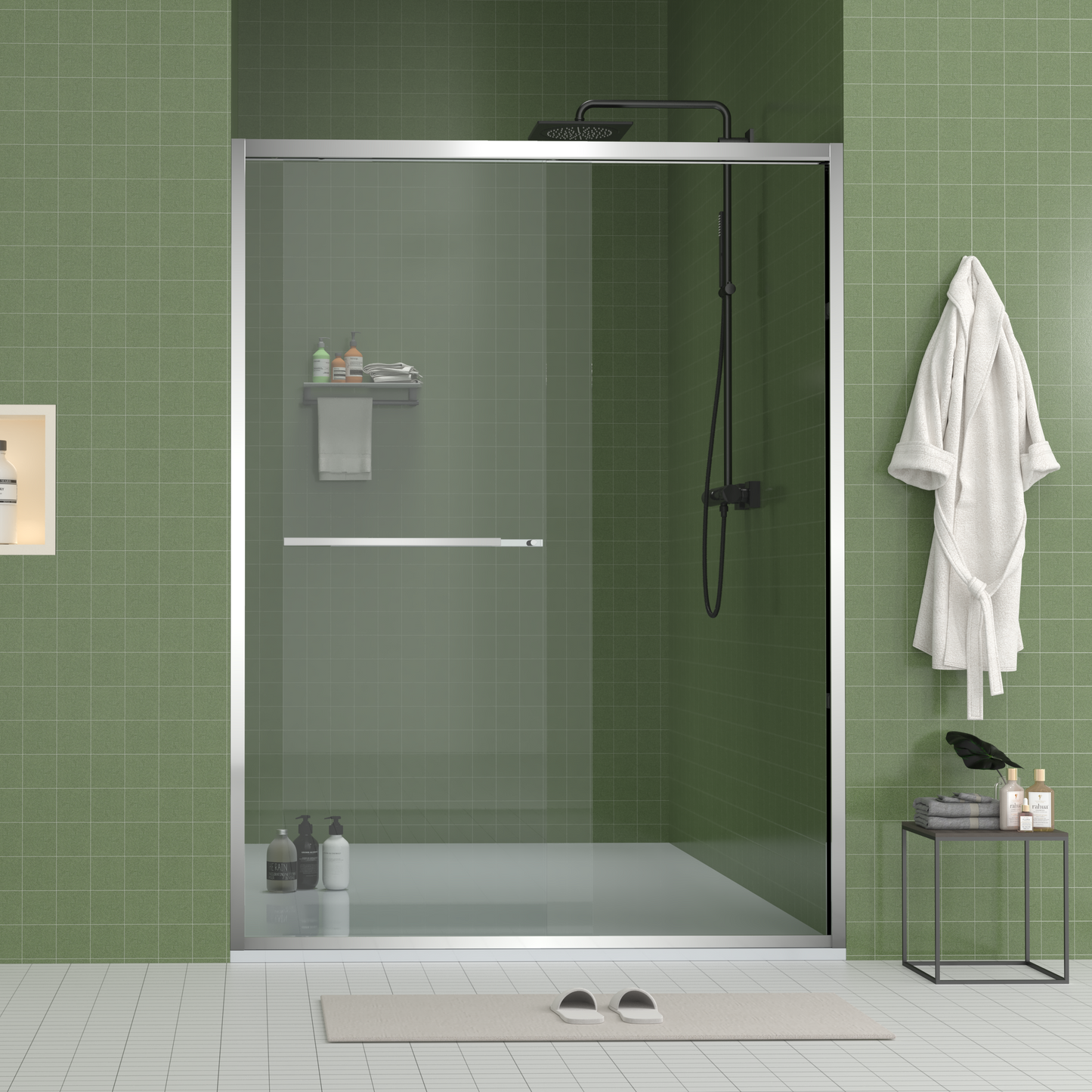 56-60"x70" Aluminum Frame Double Sliding Shower Door,Bypass Bathroom Sliding Door with Premium 5/16" (8mm) Clear Tempered Glass, Chrome Hardware Sliding Glass Shower Enclosure,Chrome Finished image 4